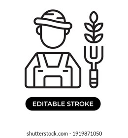 Vector illustration of farmer icon. farmer avatar with editable stroke linde design style