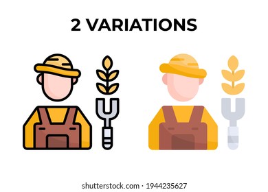 ilustración vectorial del icono del agricultor. avatar de granjero con planta de trigo y diseño plano y lineal