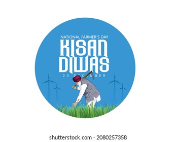 Vector Illustration Of Farmer For Kisan Diwas, Means National Farmer’s Day With Silhouette 