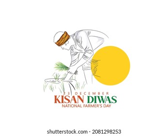 Vector Illustration Of Farmer For Kisan Diwas, Means National Farmer’s Day With Silhouette 