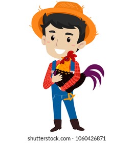 Vector Illustration of a Farmer Man holding a Rooster