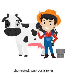 Vector Illustration of a Farmer Milking a cow