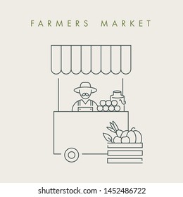 Vector illustration farmer sale his orgainc and natural products. Localy grown and organic food