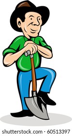 vector illustration of a farmer with shovel isolated on white