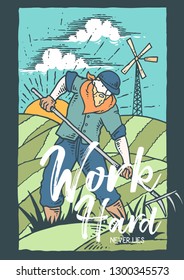 Vector illustration of farmer work hard on the farm