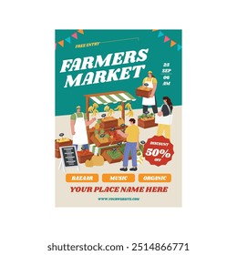 Vector Illustration of Farmers Market Flyer Poster Template Design