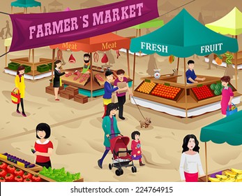 A Vector Illustration Of Farmers Market Scene