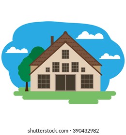 Vector illustration of farmhouse. Grouped for easy editing.