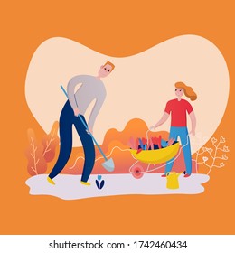 Vector illustration of farming with father
