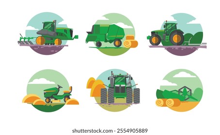 vector illustration farming vehicles collection fun design concept