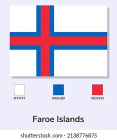 Vector Illustration of Faroe Islands flag isolated on light blue background. Illustration Faroe Islands flag with Color Codes. As close as possible to the original. ready to use, easy to edit. 
