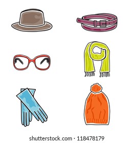 Vector illustration of fashion accessories on white background
