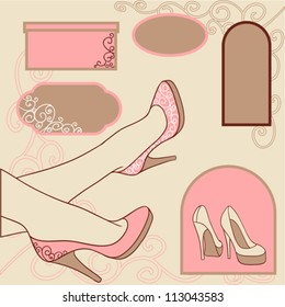 Vector illustration. Fashion background with feminine shoe.