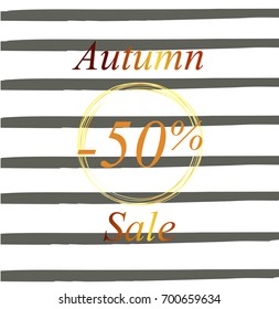 Vector illustration of a fashion banner for sale, discount -50% advertisement with autumn theme. Ready objects with autumn background for your flyer, banner, infographics, poster, advertisement. 