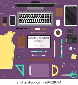 Vector illustration of fashion blogger movable items