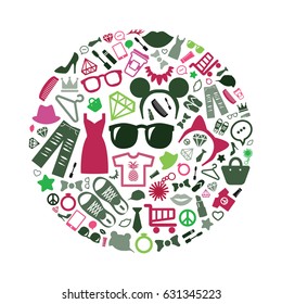 vector illustration of fashion elements in circle design 