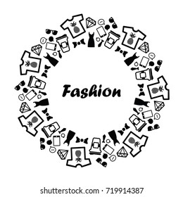vector illustration of fashion elements in concentric ornamental circle design for stylish emblems and frames