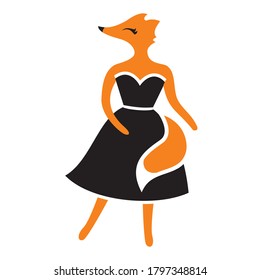 Vector Illustration Fashion fox in black dress
