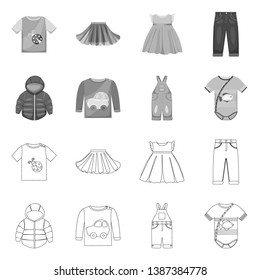 Vector illustration of fashion and garment icon. Set of fashion and cotton vector icon for stock.