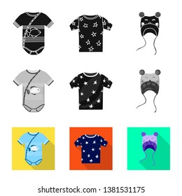 Vector illustration of fashion and garment symbol. Collection of fashion and cotton stock vector illustration.