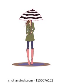 vector illustration fashion girl with umbrella