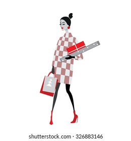 vector illustration of fashion girls with Christmas gifts