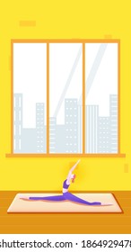 Vector illustration of fashion girls practicing yoga at home