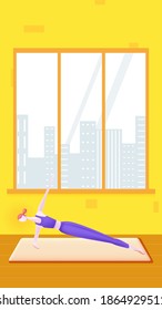 Vector illustration of fashion girls practicing yoga at home