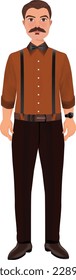 Vector illustration of fashion man  in brown clothes. Cartoon realistic people illustration.Worker in a shirt with a tie.Front view man