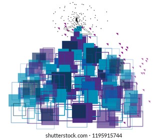 Vector illustration of a fashion model sketch wearing a blue and purple dress made out of squares