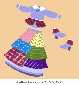 Vector Illustration of Fashion Outfits Showcasing Diverse Fabrics, Patterns, and Textures