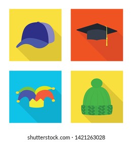 Vector illustration of fashion and profession icon. Set of fashion and cap stock vector illustration.