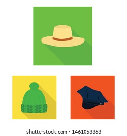 Vector illustration of fashion and profession icon. Set of fashion and cap vector icon for stock.