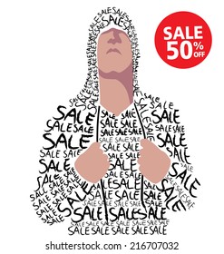 Vector illustration of fashion, sale, hood, white background