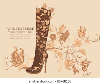 vector illustration of fashion shoes on a floral background