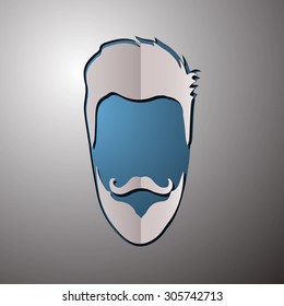 vector illustration of fashion silhouette hipster style. Beard design. Beard cut paper. Beard logo. Beard concept.