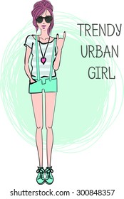 vector illustration of fashion slim girl with sunglasses