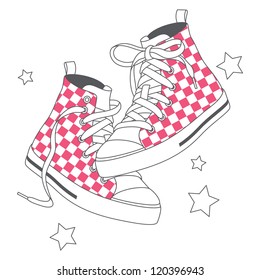 Vector illustration of fashion sneakers decorated checked pattern