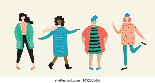 Vector illustration of fashion women best friends in flat style