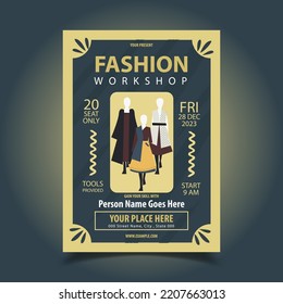 Vector Illustration Of Fashion Workshop Flyer, Poster