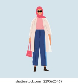 vector illustration of fashionable girl wearing muslim clothes