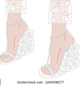 Vector illustration of fashionable high heels women's shoes. Fashion illustration. Pattern for coloring book. Original, fancy shoes. A4 format.