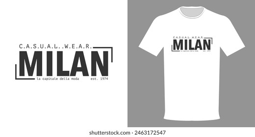 Vector illustration of a fashionable MILAN T-shirt. Typographic print casual wear. Minimal style t-shirt design