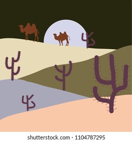 Vector illustration. Fashionable print. Background with cacti on gray, beige and brown colors.