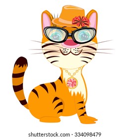 Vector illustration fashionable tigress on white background