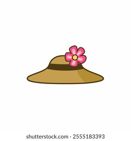 Vector illustration of a fashionable wide-brimmed hat with pink flowers. Perfect to represent summer style, beach fashion or holiday mood.