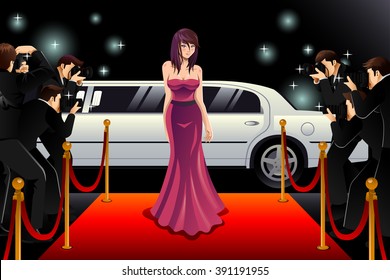 A vector illustration of fashionable woman going to a red carpet event
