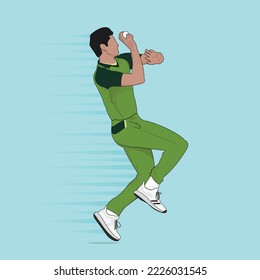 Vector Illustration of Fast Bowler in Cricket Bowling Fast in Cricket Championship