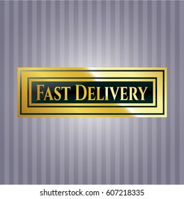 Vector Illustration of Fast Delivery gold emblem or badge