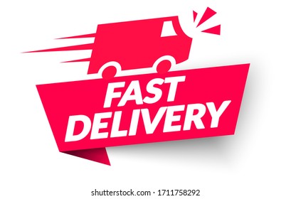 Vector Illustration Fast Delivery Label. Modern Web Banner With Truck Icon
